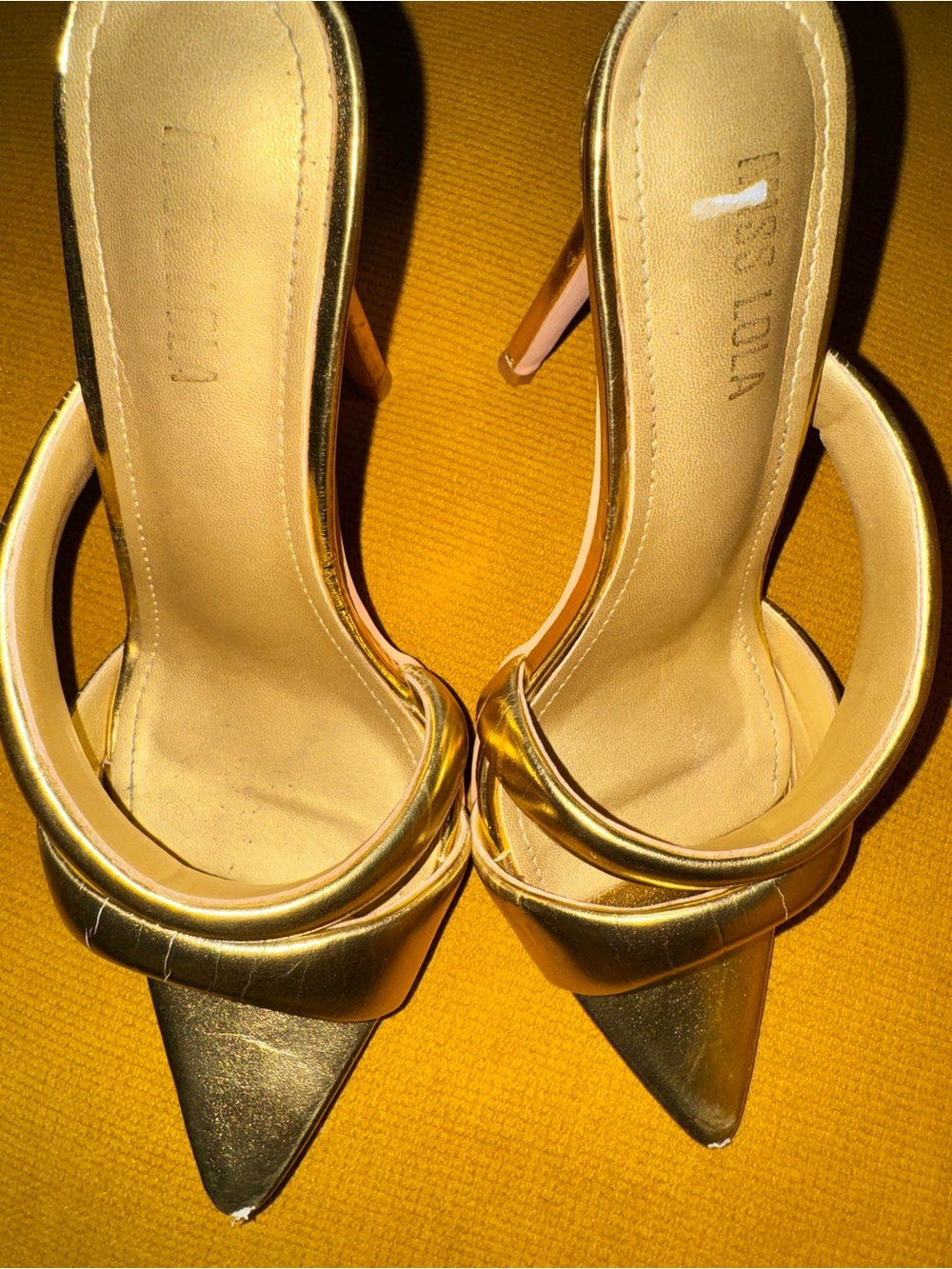 Gold Pointed Toe Stiletto Mules - Women